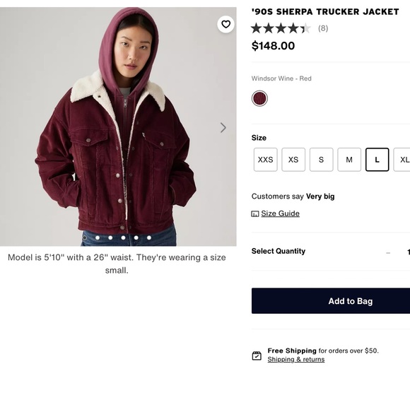 NWOT Levi’s Ladies 90’s Trucker Sherpa jacket - Size Large - Picture 9 of 11